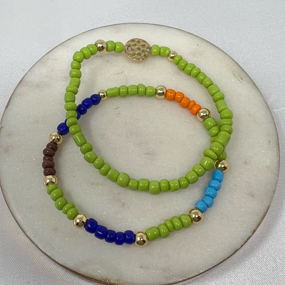 NEW Set of 2 Beaded Handmade Elastic Bracelets